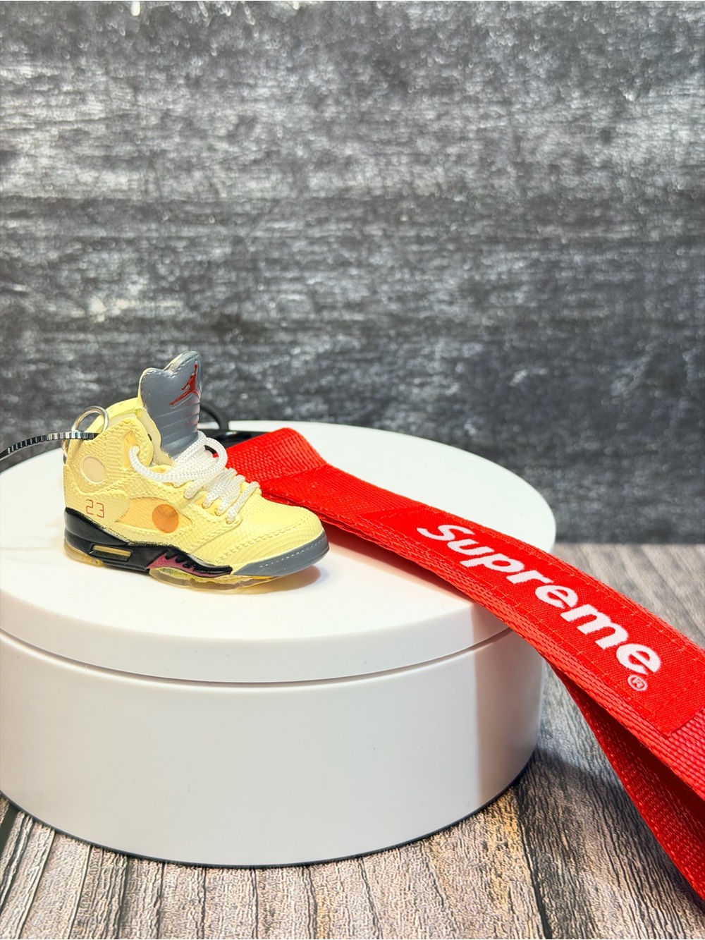 Jordan Air Sneaker Keychain & Supreme Wristlet Bundle